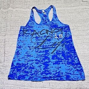 Chix Gear Racing Is Life Blue Burnout Racerback Tank Top